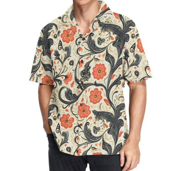 joogoo Men's Hawaiian Shirt Paisley Art Floral Short Sleeve Casual Button Down Shirts M