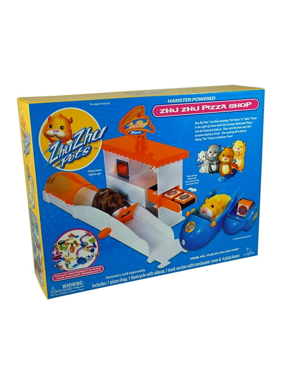 Zhu Zhu Pets Pizzeria Pizza Shop - Set Includes 1 Pizza Shop, 1 Hamcycle with Sidecar, 1 Track Section with Translucent Cover & 4 Pizza Boxes