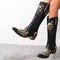 thumbnail image 2 of Flower Embroidered Knee High Cowboy Cowgirl Boots for Women 2025 Winter Fall Floral Wide Calf Dress Tall Boots Black Size 6, 2 of 5
