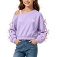 thumbnail image 2 of BLVB Girls off the Shoulder Sweatshirt Cute Long Sleeve Crop Pullover Tops Bowknot Fall Fashion Clothes for Teen Girls(Purple,14-15 Years), 2 of 6