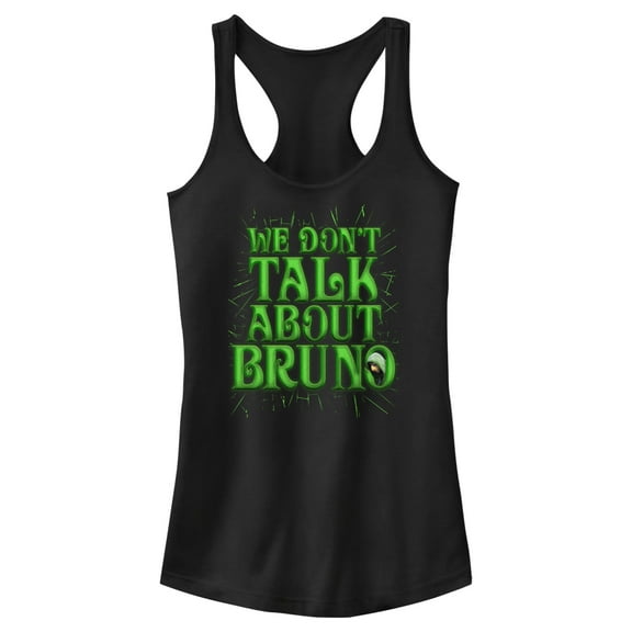Junior's Encanto We Don't Talk About Bruno Green Text  Racerback Tank Top Black Medium