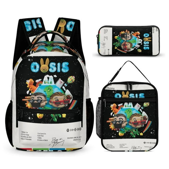 Bad Bunny Album Cover Poster 3 PC Backpack Set Casual School Bag Daypack with Lunch Bag Outdoor Travel Large Capacity BagsOne Size