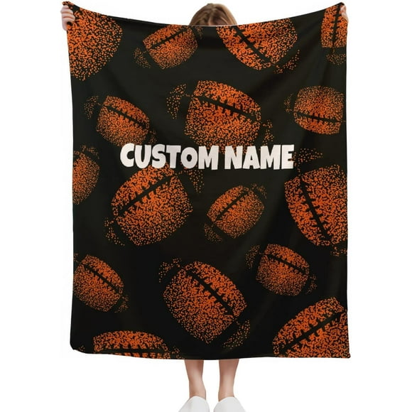 Couverture Personnalisée avec Nom Couverture en Flanelle Légère Douce Confortable Cadeaux Personnalisés pour Garçons Équipe de Football 120 50"x60 Pouces
