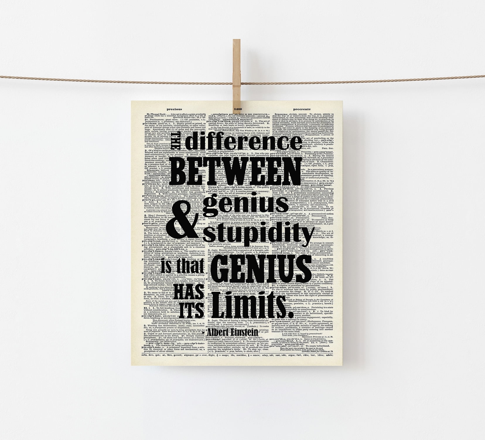 Albert Einstein Quote, Funny Quote, Ispirational Wall Decor, Dictionary Art  Print, The Difference Between Stupidity And Genius Is That Genius Has Its  Limits, UNFRAMED Print 8\, image size:1656x1500