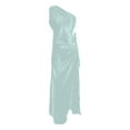 thumbnail image 6 of Ovticza Women's Sexy Silk One Shoulder High Split Cocktail Wedding Party Maxi Dress Light Green S, 6 of 7