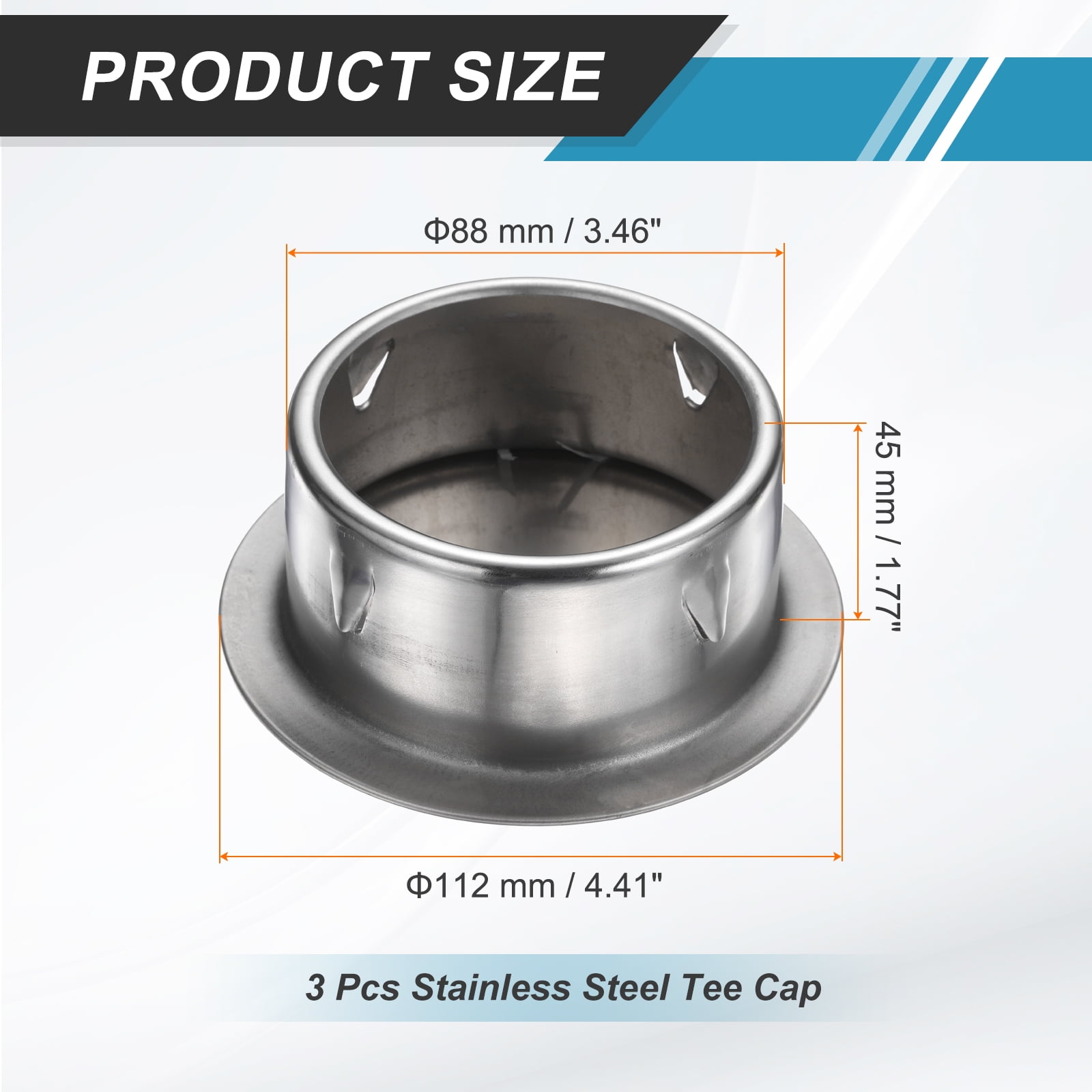 Uxcell 3Pcs Stainless Steel Tee Cap (3.5"/88mm OD, Silver) - Round Dryer Vent Cover Dryer Duct Metal End Cap Plug for Indoor and Outdoor Pipe