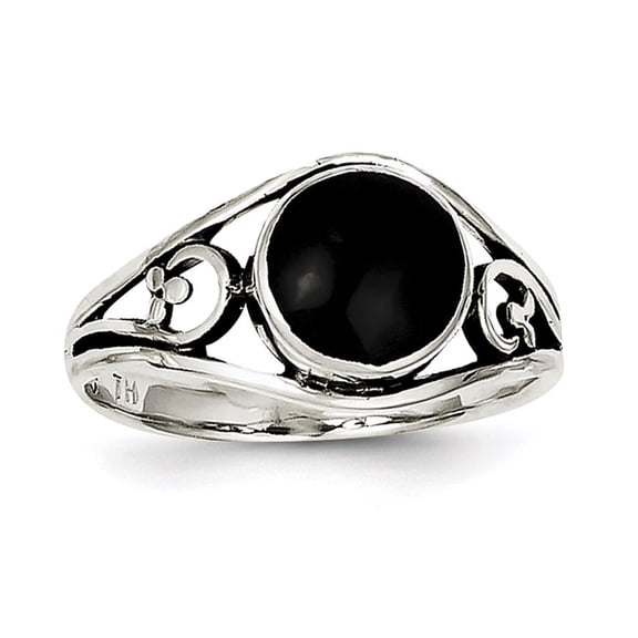 Sterling Silver Antiqued Black Agate Ring