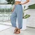thumbnail image 6 of QQAMB Women's Pants Casual Wide Leg High Waist Drawstring Sweatpants Baggy Athletic Trousers with Pockets Light Blue L, 6 of 8