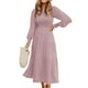 thumbnail image 1 of Vestido de manga larga con cuello redondo, plisado en capas, informal, de moda, vestido largo para mujer, color rosa S, 1 of 5