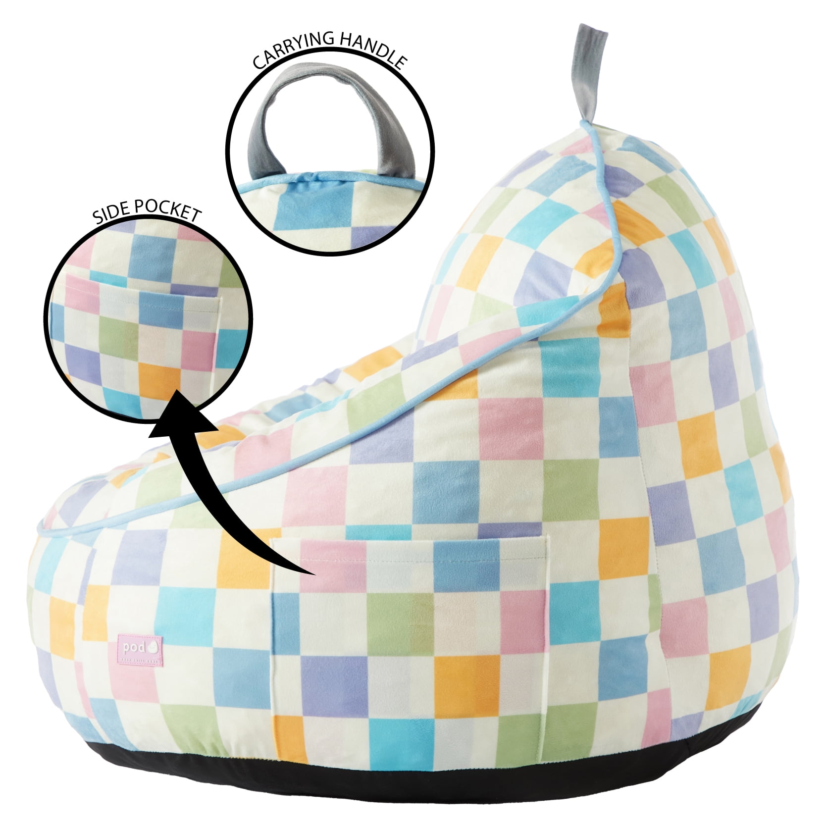 Room Revival Compressed Foam Bean Bag Chair for Kids, Rainbow Checkerboard
