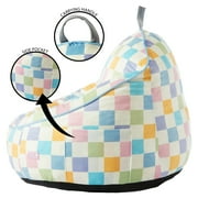 (2 pack) Room Revival Compressed Foam Bean Bag Chair for Kids, Rainbow Checkerboard