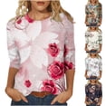 thumbnail image 5 of Qeaghou Womens Tops Dressy Casual 3/4 Sleeve Crewneck Cute Shirts Summer Floral Print Relaxed Fit Tee Loose Soft Blouses Clearance, 5 of 5