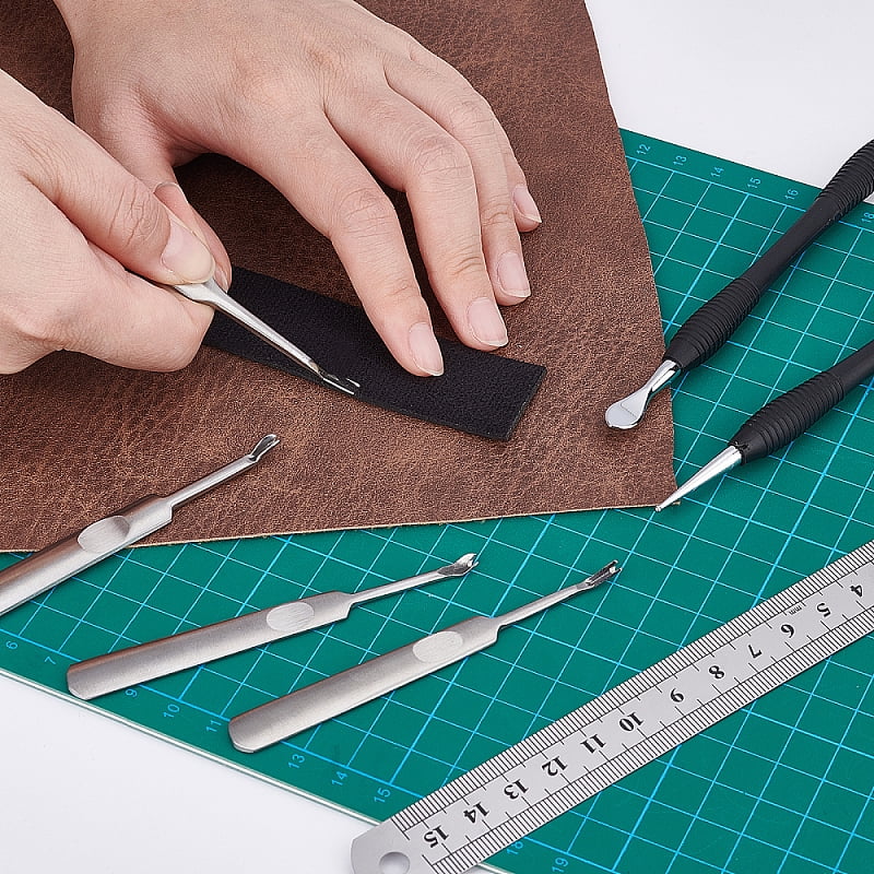 DIY Stainless Steel Leather Sewing Craft Tools Including 1Pcs Ruler 2Pcs Alloy Leathercraft Tools and 1Pcs Stitching Groover Mixed Color 174x19x0.5mm
