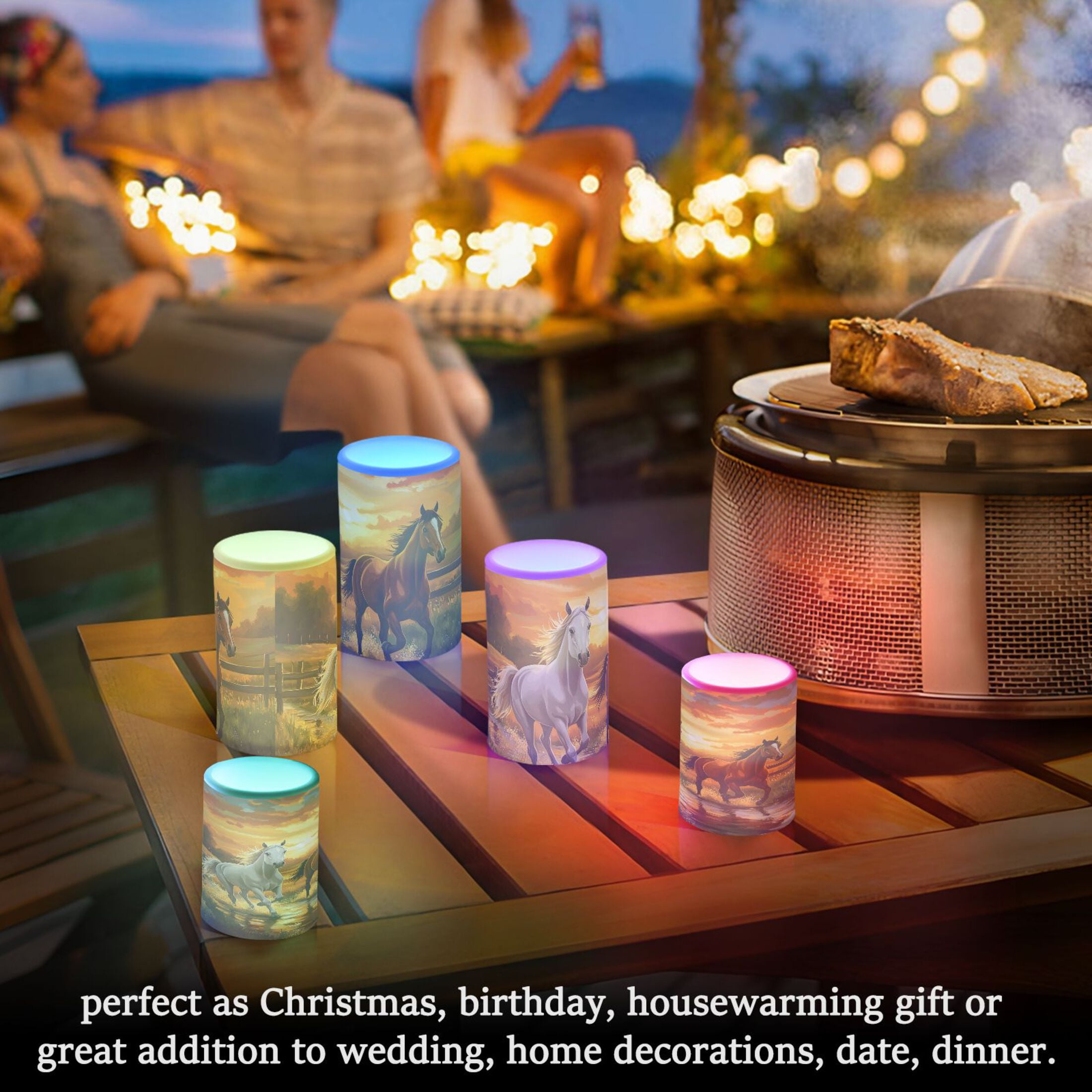 Running Horse Sunset Flickering Flameless Candles Battery Operated with Remote Timer LED Pillar Candles Set of 2