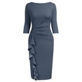 thumbnail image 2 of Miusol Women's Retro 3/4 Sleeve Ruched Elegant Business Pencil Sheath Dress, 2 of 6