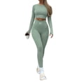 thumbnail image 1 of KOMOO 2Pcs Women Bodycon Tracksuit Outfits Crop Top Leggings Yoga Sets Elastic Sweatsuit Suit Loungwear, 1 of 9