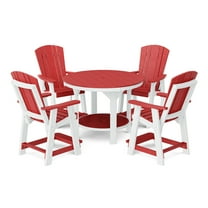 Wildridge Heritage 5-Piece 48" Pub Counter Set, Cardinal Red and White - Outdoor Weather Resistant Recycled Plastic Furniture for Patio