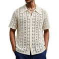 thumbnail image 2 of COSFO Button Up Shirt Men Short Sleeve Jacquard Knit Tops Collared Loose Fit Cut Out Mens Shirts, 2 of 6