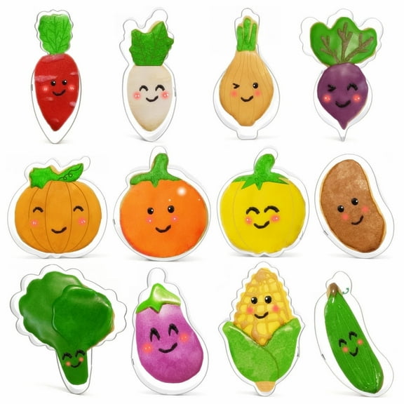 Vegetable Shaped Cookie Cutters of 12 pcs, Stainless Steel Veggie Shapes Fondant Cutter Molds Baking DIY
