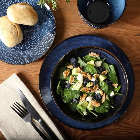 16 Piece Double Bowl Dinnerware Set, Cobalt Blue, Service for 4 (16pcs)