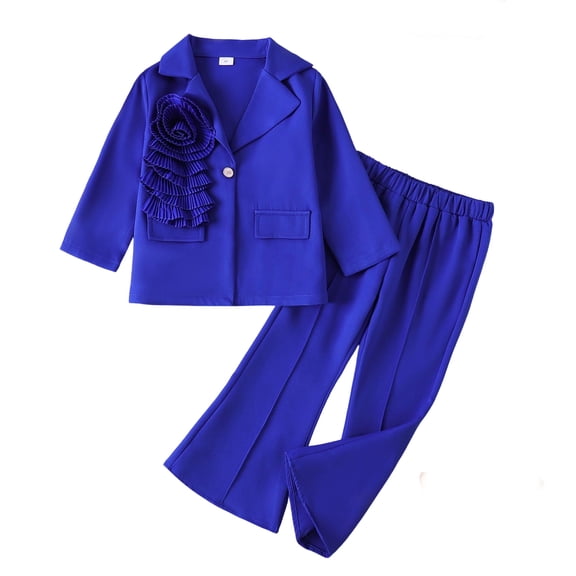 Girl' Outfits Back To School Long Sleeve Lapel Pocket Solid Print Blazer Jacket And Flared Trousers 2 Piece Girls School Uniform Size 3-4 Years