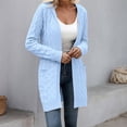 thumbnail image 2 of DHFJKG Women Knit Hooded Long Cardigan Mid-Length Solid Color Open Front Long Sleeve Drop Shoulder With Pocket Coat Fall Winter Soft Comfort Coat, 2 of 5