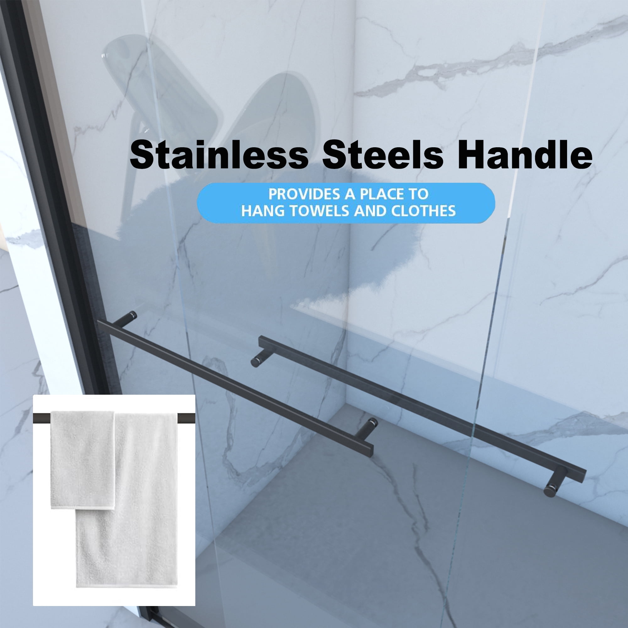 Aukfa 56-60"W x70" H Double Sliding Shower Door, Bypass Bathroom Sliding Door, 5/16" Tempered Glass, Matte Black