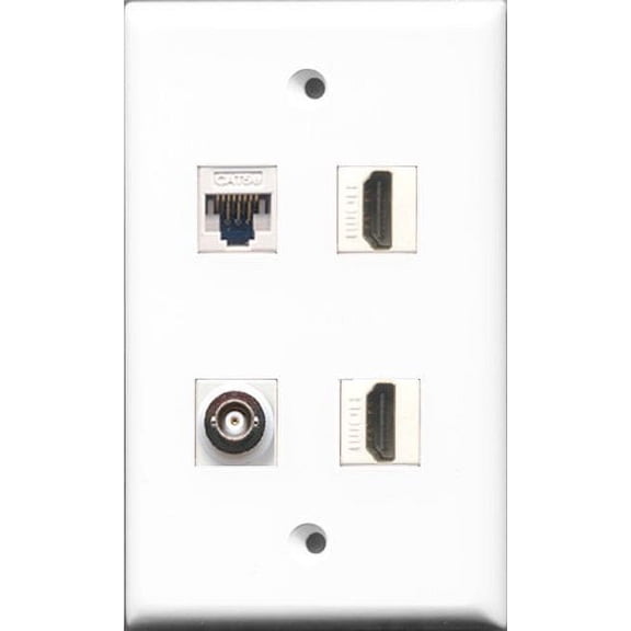 RiteAV - 2 Port HDMI and 1 Port BNC and 1 Port Cat5e Ethernet White Wall Plate