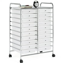 Topeakmart 20 Drawers Rolling Storage Cart Bin Organizer on Wheels Scrapbook Paper Office School Organizer, White