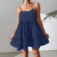 thumbnail image 6 of Women Spaghetti Strap Ruffle Tiered Short Flowy Dress Casual Beach Vacation Sun, 6 of 8