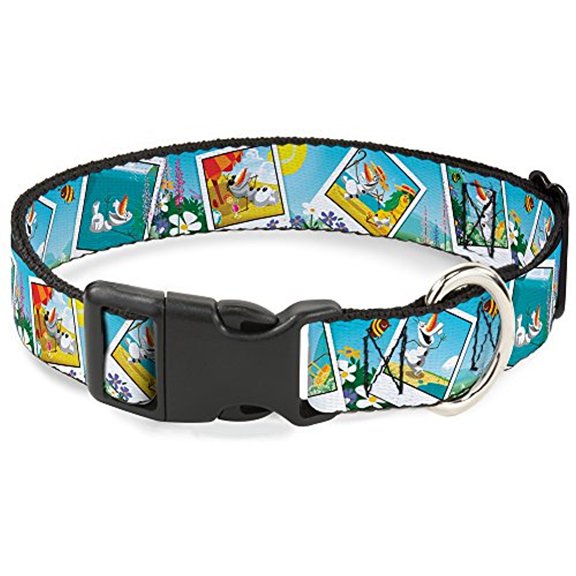 Buckle-Down Olaf Summertime Snapshots Disney Breakaway Plastic Clip Collar, Narrow-Large