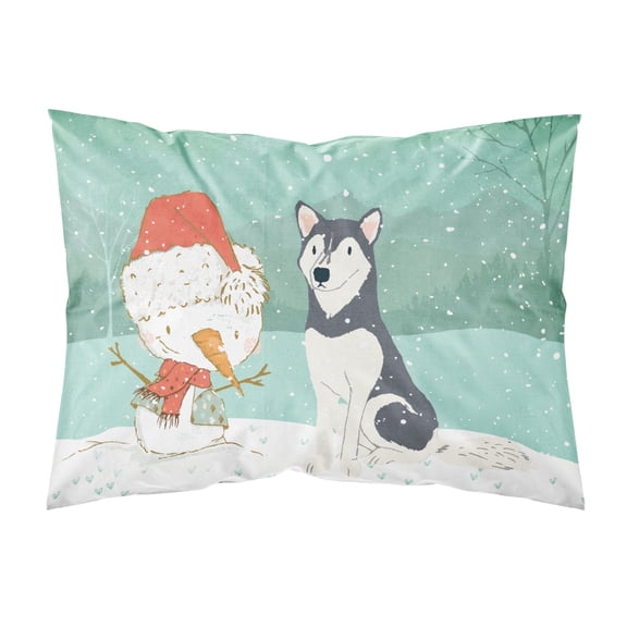 Siberian Husky Snowman Christmas Fabric Standard Pillowcase