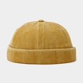 thumbnail image 1 of Gros Bonnet Docker Lavé Sans Bord Casquette Chapeau Sans Visière Couleur Unie Rétro Vintage Style de Rue Printemps Automne Extérieur Jaune Taille Unique, 1 of 6