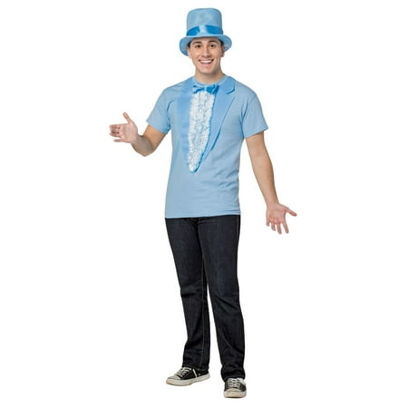 Blue and White Dumb and Dumber Harry Inmate Shirt Men Adult Halloween Costume with Hat -