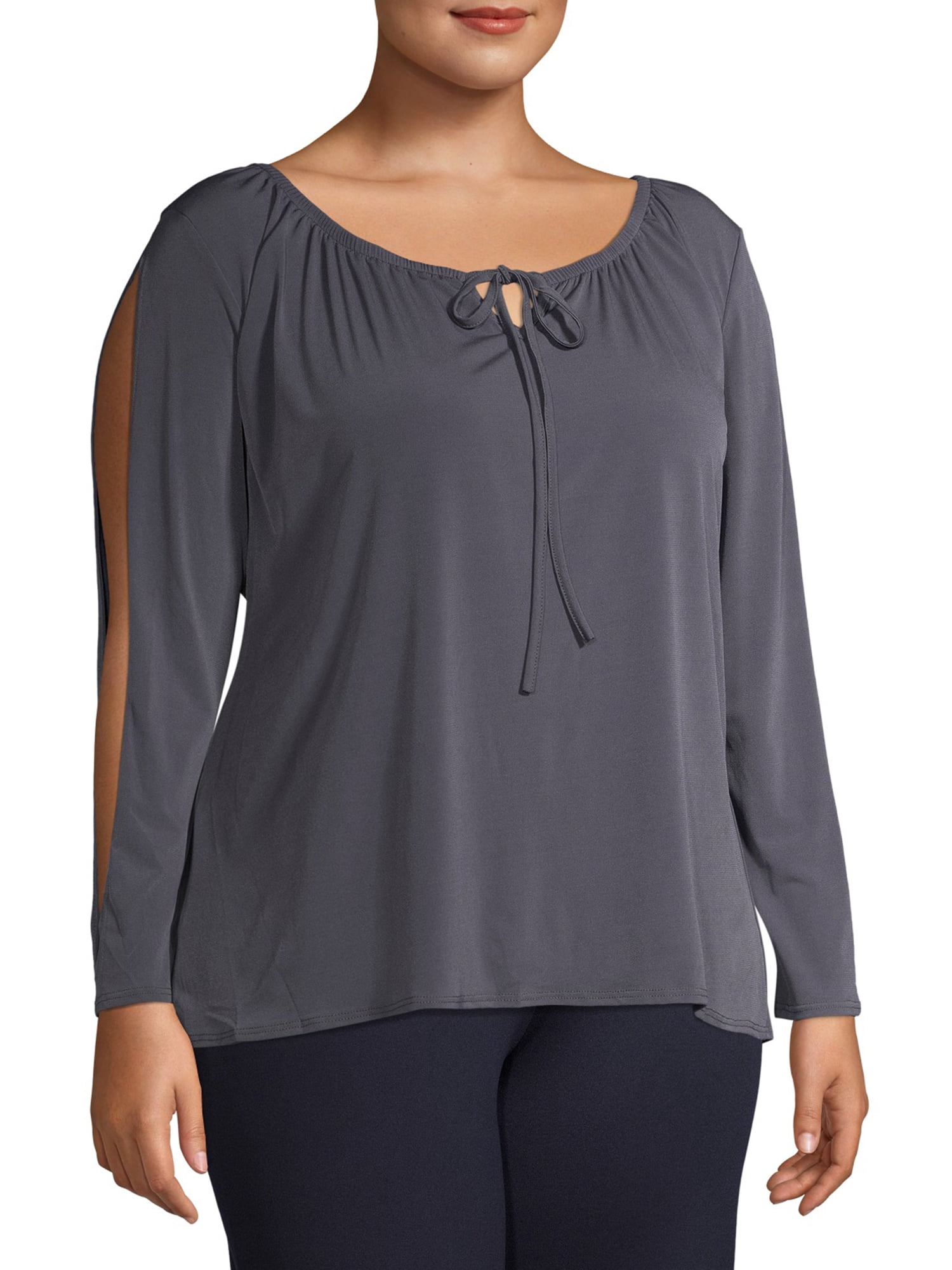 Ella Samani Women's Plus Size Tie Front Long Sleeve Top