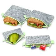 Nordic By Nature 4 Pack - Reusable Sandwich Bags Dishwasher Safe BPA Free - Durable Washable Quick Dry Cloth Baggies -Reusable Snack Bags For Kids School Lunches - Easy Open Zipper (Grey/Neon Green