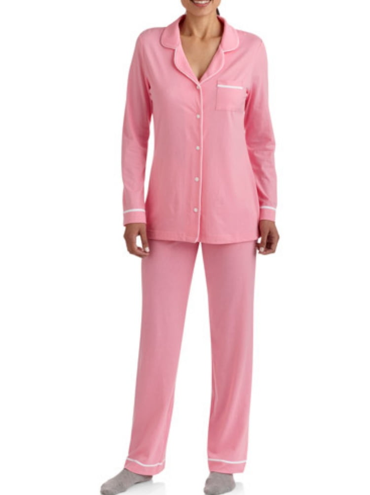 Valentines Womens Pink Notched Collar Button Up Pajamas Pajama Set