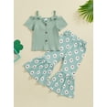 thumbnail image 2 of FEORJGP Kids Girls 2PCS Pants Set 12M 18M 2T 3T 4T 5T Toddler Baby Short Sleeve T-Shirts Solid Button Boat Neck Tops with Flower Print Flare Pants Infion Cute Casual Summer Outfits for Daily, 2 of 9