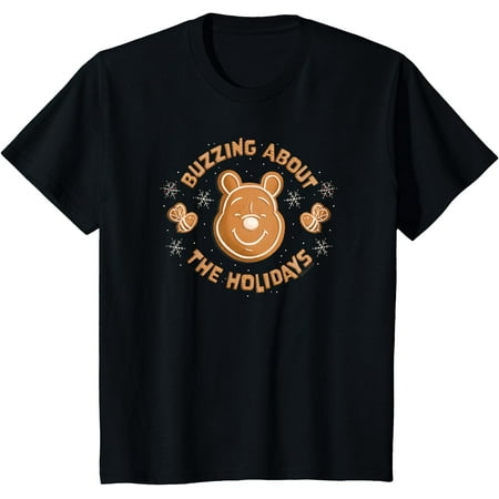 

Winnie the Pooh Gingerbread Buzzing About Holidays Youth T-Shirt for Boy Girl Kids Toddler Black Color Size 4T