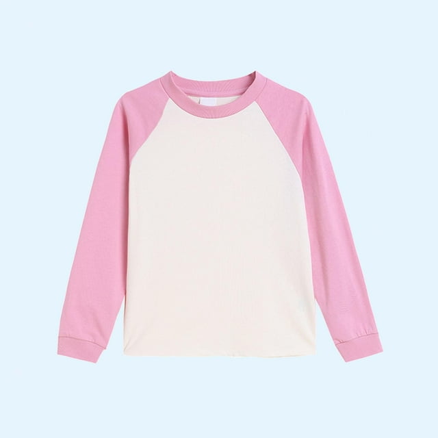Milgrthf Chandail à Col Rond pour Garçons et Filles, Automne, Décontracté, Manches Longues, Raglan, à Blocs de Couleurs, Coton, Chandail Molletonné, Rose, 12 Ans