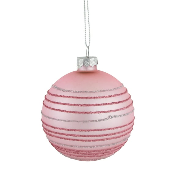 Northlight Glitter Striped Glass Christmas Ball Ornaments - 3" (80mm) - Pink - 4ct