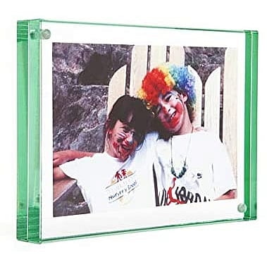 ORIGINAL MAGNET FRAME by CANETTI 5x7 Color Edge Magnetic Picture Frame, Floating Photo Frame, Two Acrylic Panels Green