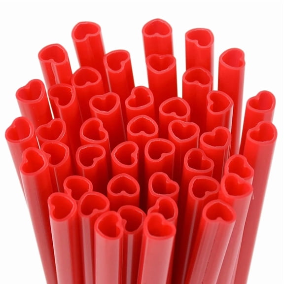 50pcs Pink Heart Shaped Disposable Drinking Straws Love Mouth Straws Wedding Birthday Party Supplies Valentine's Day Gift