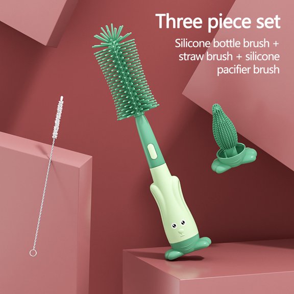 Lingouzi Three-in-one Baby Bottle Brush,Silicone Rotary Bottle Washing Brush,Bottle Brush with Straw Brush Pacifier Brush Set Water Cup Cleaning Brush