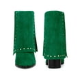 thumbnail image 2 of BLISSFUL STEP Women's Boots Studded Faux Suede Pointed Toe Chunky Heel Zipper Booties Green 9.5, 2 of 6