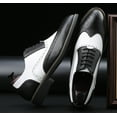 thumbnail image 6 of Santimon Men Oxford Shoes Brogue Lace Up Pointed Toe Formal Dress Shoes Black-white 6 US, 6 of 7