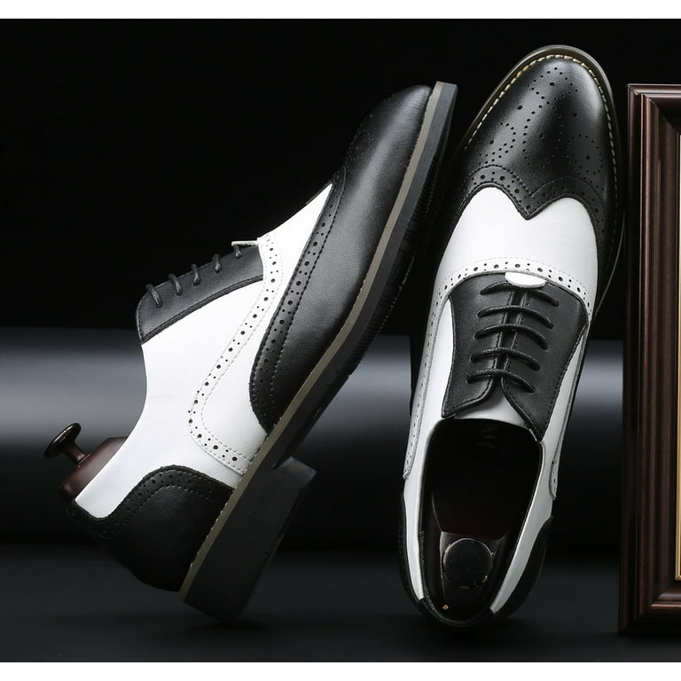 black and white dress shoes for sale Two-Tone Wingtip Brogue Shoes for Men: White & Black Patent Leather Oxford Shoes