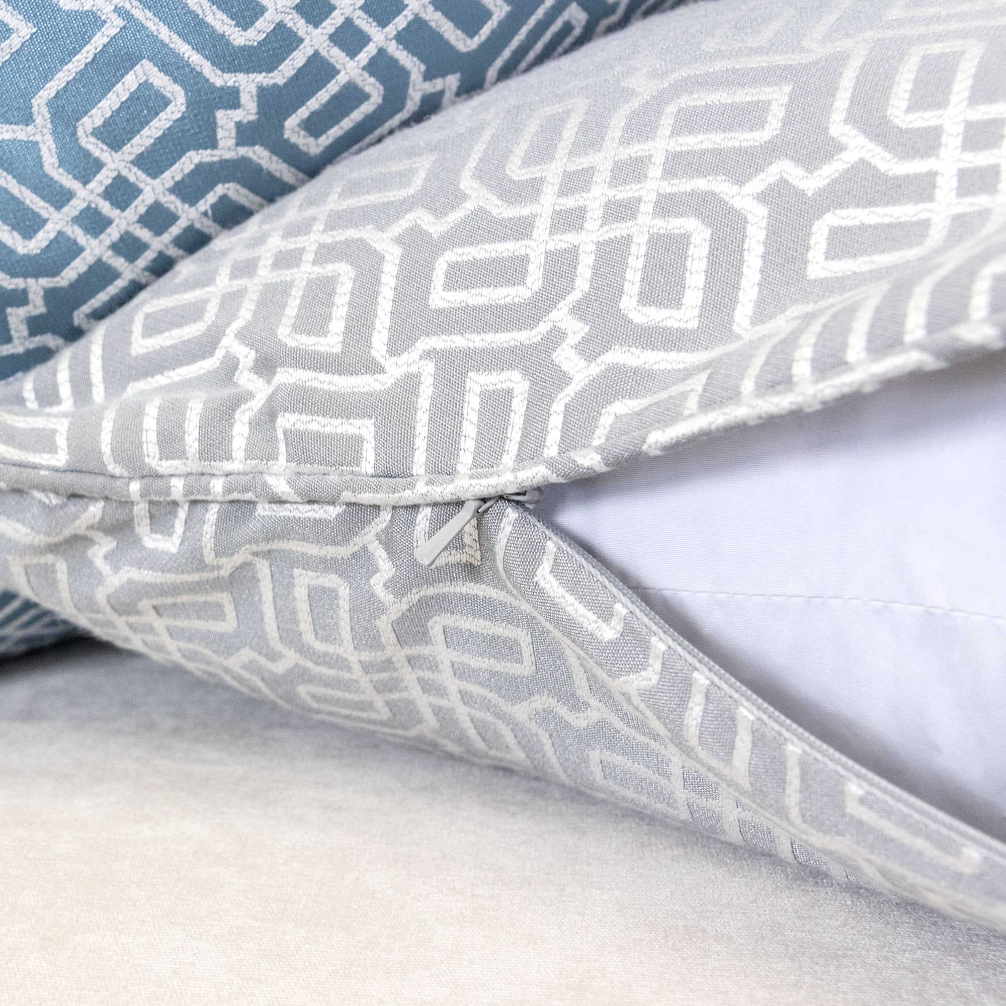 Seana Silver Geometric Polyester 20 in. x 20 in. Throw Pillow (Set of 2)