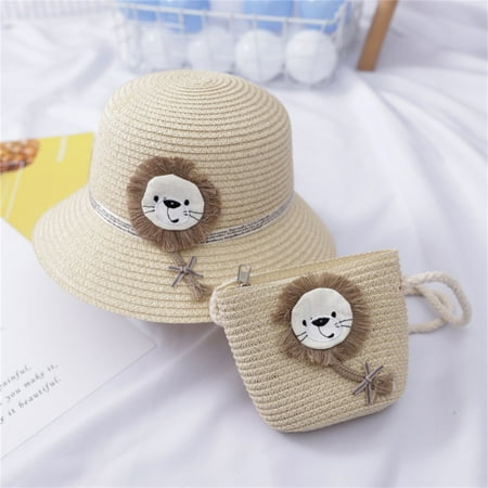 

kpoplk Kids Winter Hats Hat Children Sunshade Sun Beach Straw Hat Kids Straw Girls + Bag Cartoon Kids Hat(Beige)