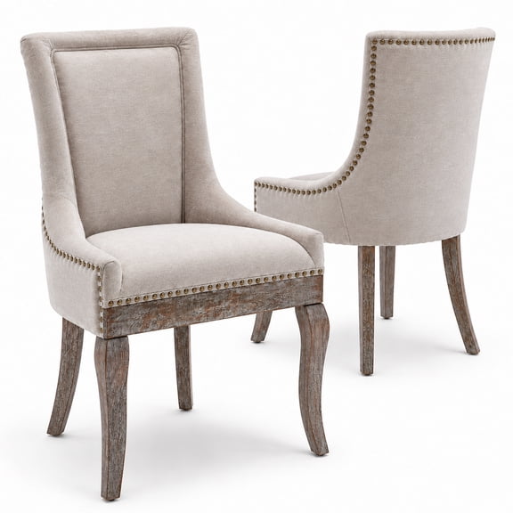 Dining Chairs Set of 2, LEGAHOME Farmhouse Upholstered Dining Side Chairs with High Back, Kitchen Chairs with Solid Wood Legs, Beige, 2 Pcs